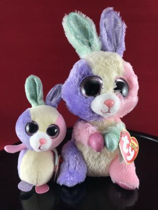 Ty Beanie Boo Bunny Rabbit Bloom 8 " (reg Size) Retired W/ Bonus Mini Bloom