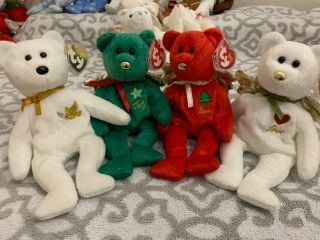 (4) Ty Beanie Babies Christmas Bears: Holy Father & Gift (joy,  Love,  & Peace)