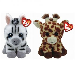 Set Of 2 Ty Beanie Babies 6 " Stripes (zebra) & Peaches (giraffe) Plush Mwmts