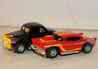 Tyco 57 Chevy & Black 40 Ford Coupe Hot Rod Slot Car With Flames Ho