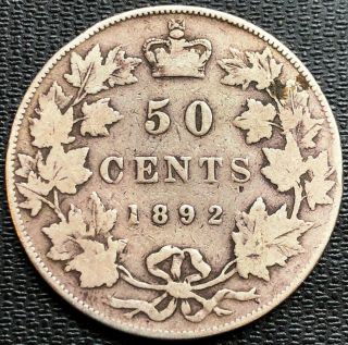 1892 Canada Silver 50 Cent Half Dollar F - 12