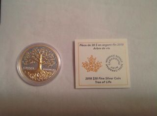 2018 Tree Of Life 1oz Pure Silver Gold - Plated Proof $20 Coin Canada