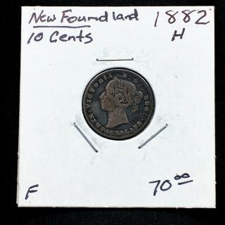 1882h Newfoundland Canada 10 Cents Silver Coin Victoria F