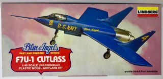 Vintage Lindberg Blue Angels F7u - 1 Cutlass Us Navy 1/48 Plastic Model Kit 2331