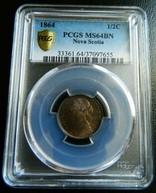 1864 Nova Scotia Bronze Half Cent Uncirculated Ms 64 Bn Ngc 1/2c