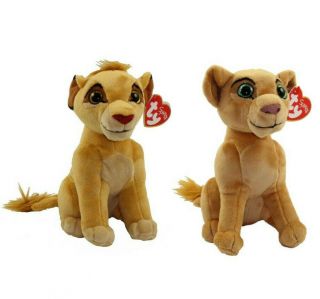 Set Of 2 Ty Beanie Baby 8 " Simba & Nala Lion King (disney) Plush Animal Toy Mwmt