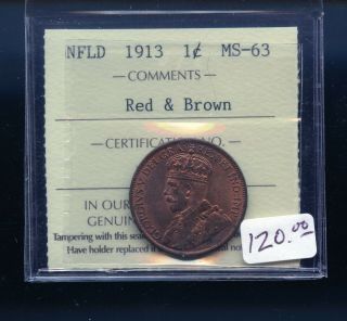 1913 Newfoundland Large Cent Iccs Certified Ms63 Rb A989