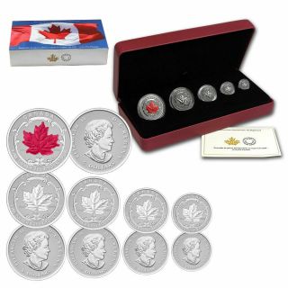 2015 Canadian Silver Maple Leaf Fractional Coin Set Reverse Proof Bullion Red