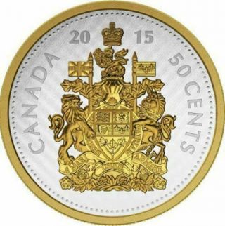 Canada 5 Oz.  Fine Silver Gold - Plated Coin – 2015 Big Coin Series: 50 - Cent Coin