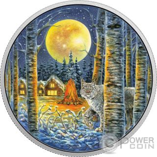 Lynx Animals In The Moonlight Glow In The Dark 2 Oz Silver Coin 30$ Canada 2017