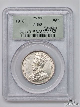 1918 Canada 50 Cent.  50c Half Dollar Silver Coin Pcgs Au 58 Old Label 15877