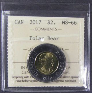 2017 $2 Canada (polar Bear) Coin.  Iccs Graded Ms - 66 (toonies)