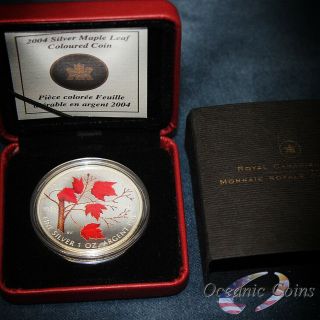 2004 Canada 1oz Silver Proof $5 Colored Maple Leaf Coin (w/ Box &)