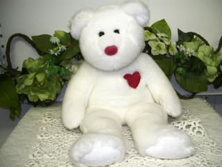 Ty Beanie Teddy Bear White With Red Heart & Ribbon 1999