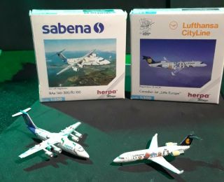 Herpa 1:500 Set Of 2 Airplanes,  Lufthansa Canadair Jet & Sabena Bae 146 - 300
