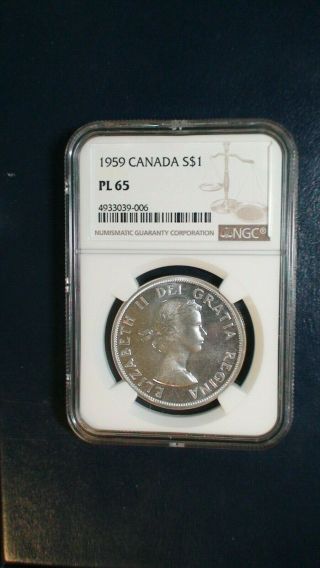 1959 Canada Silver Dollar Ngc Pl65 Better Date Gem Unc $1 Coin Priced To Sell