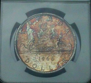 1966 Canada Silver Dollar Ngc Ms62 Monster Toned Large Beads Intense Color (dr)