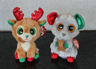 Ty Beanie Boos Christmas Mac Mouse Alpine Reindeer Plush Animal 6 " Nwt