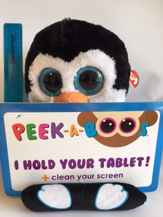 Ty Peek - A - Boo Tablet / Ipad Holder Soft Toy 30cm Tall X 23cm Wide Penni Penguin