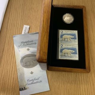 2004 Canada Silver Coin And Stamp Set “the Proud Polar Bear” Fine Silver