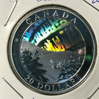 2004 Canada $20 Silver Northern Lights Hologram Brilliant Uncirculated Crown