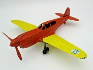 Vintage Hubley P - 40 Warhawk Flying Circus Die Cast Metal Airplane Orange Yellow