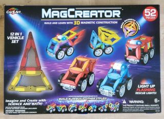 Cra - Z - Art Magcreator 52 Pc.  12 In 1 Vehicle Set 3d Magnetic Stem Toy