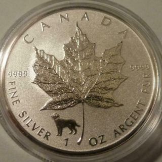 2018 Dog Privy Canada Maple Leaf 1 Oz.  Silver Reverse Proof $5 Coin