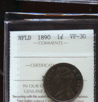 1890 Newfoundland Large Cent Iccs Certified Vf30 Dcd108