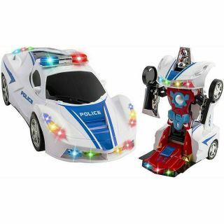 Transforming Robot Police Car Toy With Lights And Sounds Kids Bump And Go Action