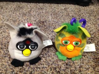 Two 2000 Mcdonalds Mini Furby Backpack Clip - On Plush Keychain Toys Tiger