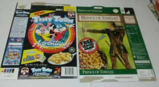 1991 Ralston Prince Of Thieves & 1990 Tiny Toons Adventures Cereal Box 