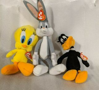 Ty Looney Tunes Beanie Baby Set Of 3,  Bugs,  Tweety,  &daffy Withtags