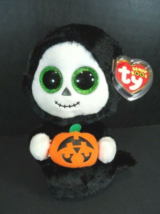 Ty Beanie Boos 6 " Treats The Halloween Ghost Plush Upside Down Pumpkin Face Rare