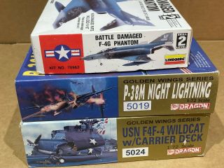 Dragon & Lindberg 1/72 Us Aircraft Kits X 3,  Phantom,  P - 38 Lightning Etc