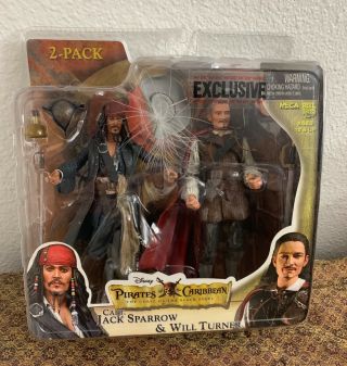 Pirates Of The Caribbean Jack Sparrow & Will Turner 2 Pack Action Figure Set Nip