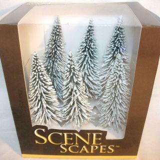 Bachmann Scene Scapes Ho Train 6 - 5 " - 6 " Pine Trees W/snow W/box Christmas Village