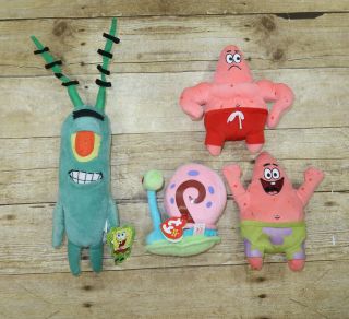 Ty Beanie Babies Spongebob Squarepants Gary The Snail,  2 Patrick Star,  Plankton