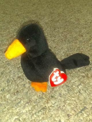 Ty Beanie Baby - Caw The Black Crow - 3rd Generatin / Gen Hang Tag