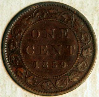 Canada Large 1 Cent 1859 (double Punched 9,  Dp 9,  2)