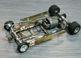 Slot Car Custom Scratch Brass Wire Chassis With Unknown Motor Vintage 1/24 Scale