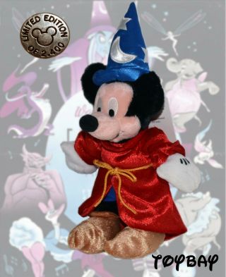 Rare Disney Mickey Mouse Sorcerer 12 " Bean Bag Plush 75th Limited Edition 1/2400