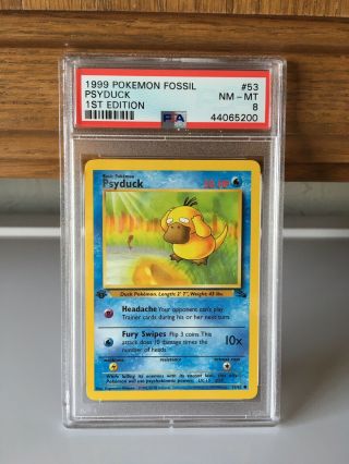 1st Edition Psyduck Psa 8 1999 Pokemon Fossil 53/62