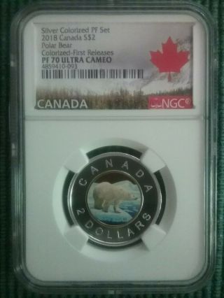 2018 Canada $2 Polar Bear Silver Colorized Pf - 70 Ultra Cameo First Release