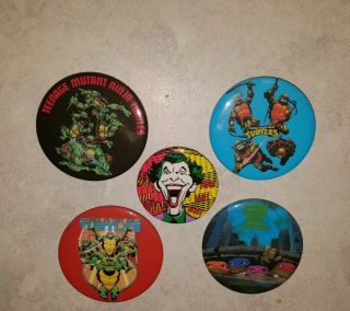 (5) Vintage Ninja Turtles Pins 1990 