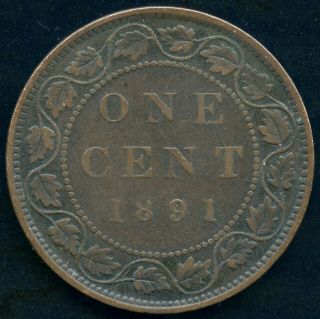 1891 Canada 1 Cent Coin " Small Date Small Leaves "