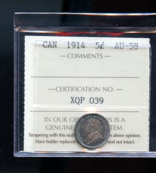 1914 Canada Silver 5 Cents Iccs Certified Au58 Dcd78