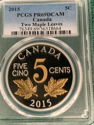 2015 5c Two Maple Leaves Silver Dollar Pcgs Pr69dcam Perfect &