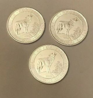 3 - 2015 3/4 Oz Canada Silver Grey Howling Wolf Coin (bu)