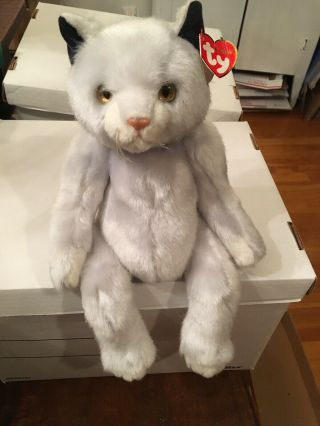 Ty Classic Plush Kitty Cat Pearl 14” Grey White Yellow Eyes Imperfect Tag